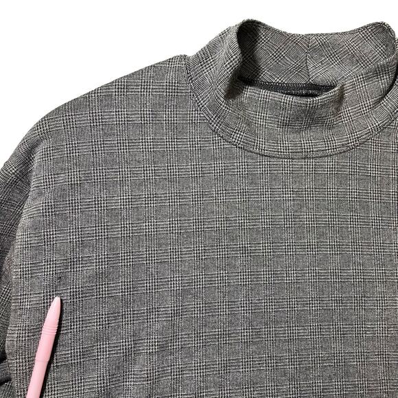 Madewell Wide Sleeve Mockneck Top Glen Plaid Gray Boxy Fit AD034 - Size Medium - Picture 8 of 12